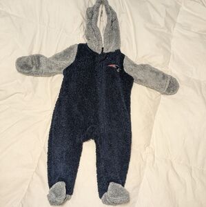 Patriots Football Baby Fleece Onesie - Navy and Gray 6 to 9 months